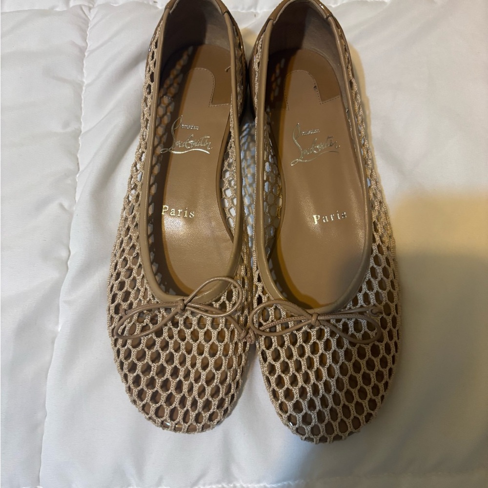 Christian Louboutin Tan Woven Flats